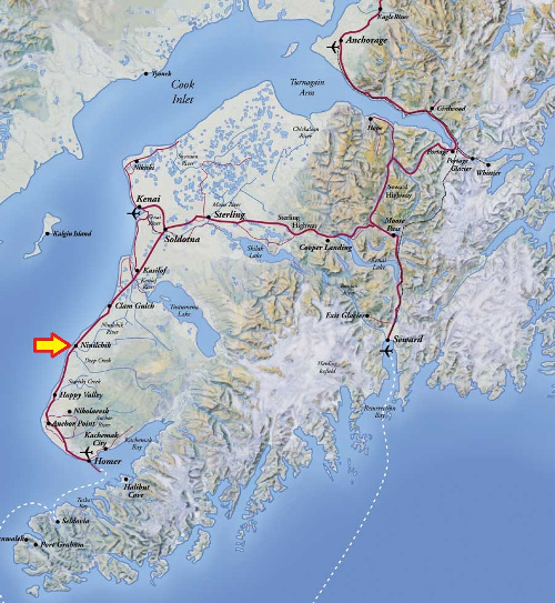 A map of the Kenai Peninsula Alaska showing our location in Ninilchik